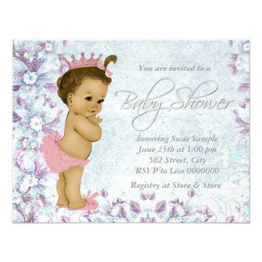 Adorable Vintage Pink and Purple Baby Shower Announcement
