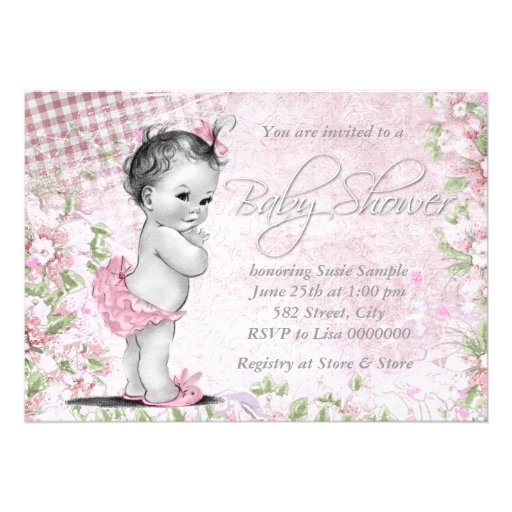 Adorable Vintage Pink Baby Shower Personalized Announcements (front side)