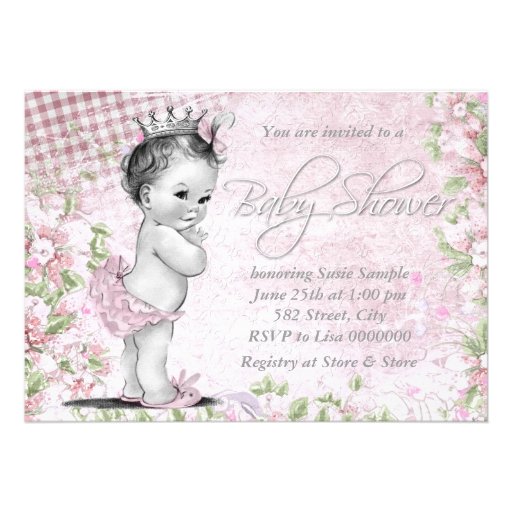 Adorable Vintage Pink Baby Shower Custom Announcement