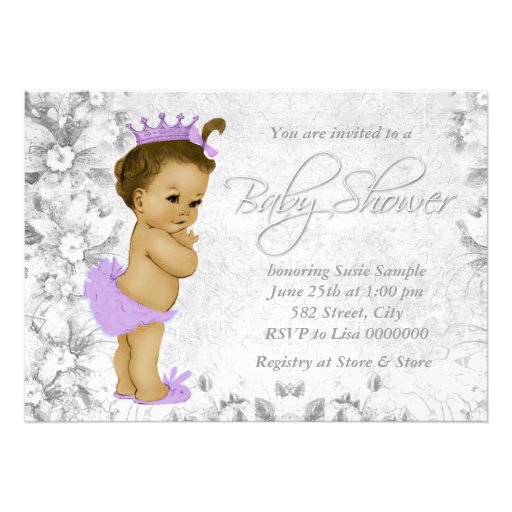 Adorable Vintage Purple and Gray Baby Shower Custom Announcements