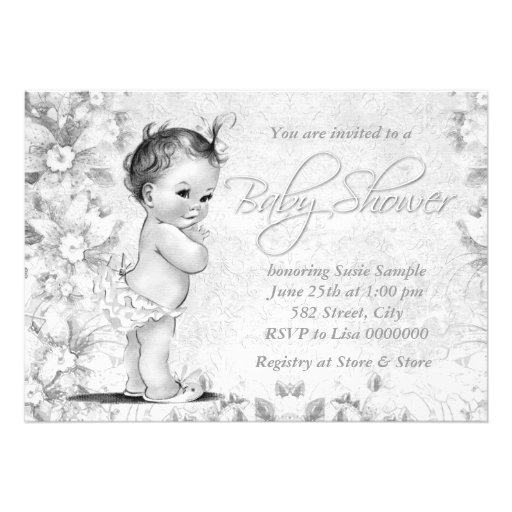 Adorable Vintage White Baby Shower Custom Announcements