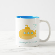Adorable Yellow Submarine Submerged Underwater Coffee Mugs