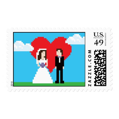 Adorably Nerdy 8-Bit Bride and Groom Postage