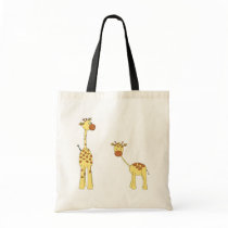 Adult and Baby Giraffe. Cartoon Canvas Bag
