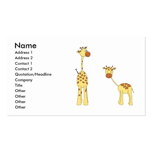 Adult and Baby Giraffe. Cartoon Business Card Template (front side)
