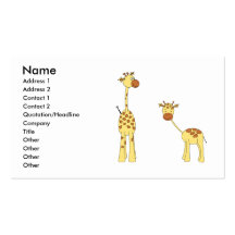 Adult and Baby Giraffe. Cartoon Business Card Template
