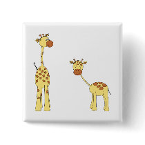 Adult and Baby Giraffe. Cartoon Button
