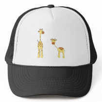 Adult and Baby Giraffe. Cartoon Hats