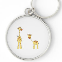 Adult and Baby Giraffe. Cartoon Key Chains