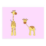 Adult and Baby Giraffe. Cartoon Post Card