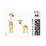 Adult and Baby Giraffe. Cartoon Stamps
