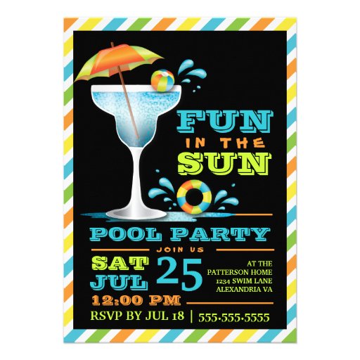 Adult Fun in Sun Pool Party Cocktail Invitation (front side)