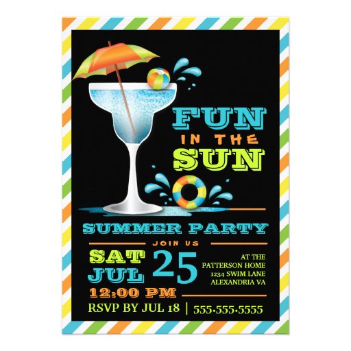 Adult Fun Sun Cocktails Summer Party  Invitation