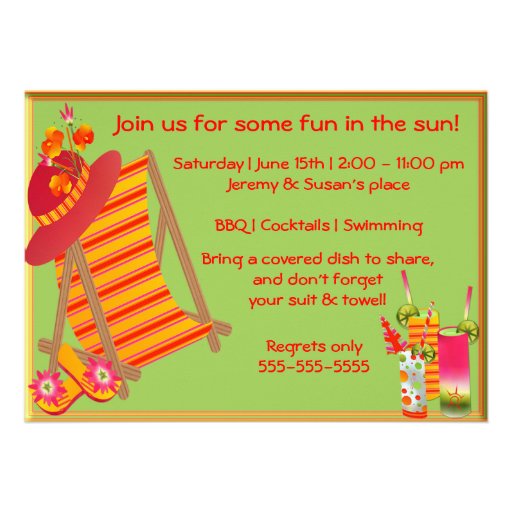 Adult Pool Party BBQ Cocktails Invitation