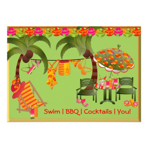Adult Pool Party BBQ Cocktails Invitation