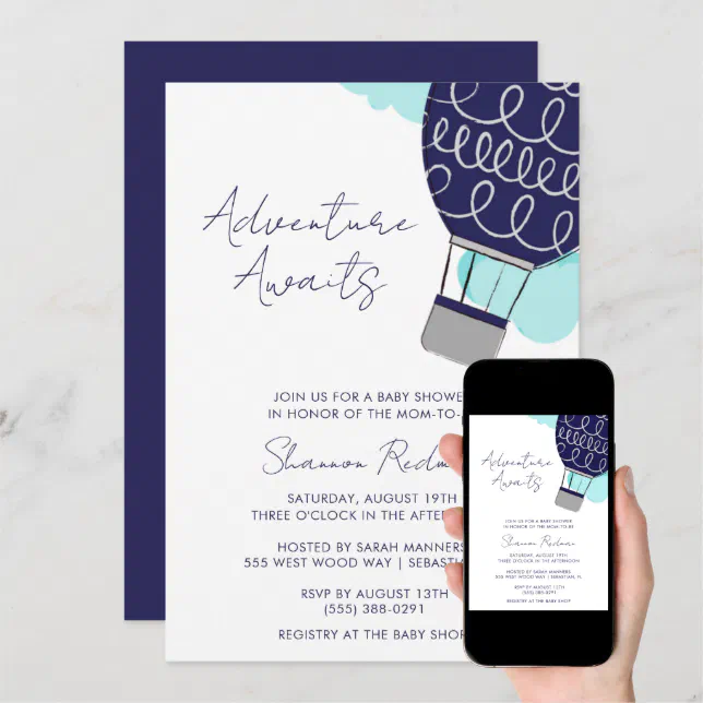 Adventure Awaits Hot Air Balloon Baby Shower Invitation Zazzle