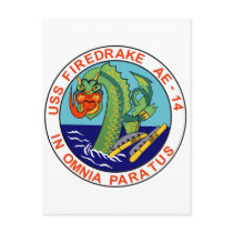 AE-14 USS Firedrake Ammunition Ship Military Patch Postcards