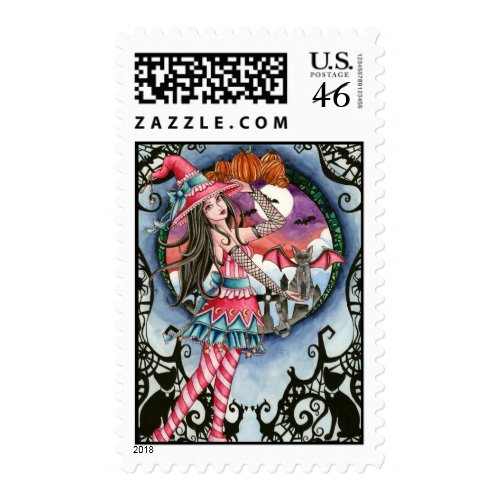 Aelita and Jax - Witch and Cat Postage Stamp stamp