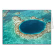 Aerial view of Blue Hole, sailboat anchored Card