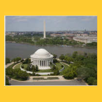 Aerial view of Jefferson and Washington Memorial postcards