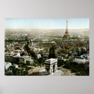 Aerial View of Paris, France Vintage print