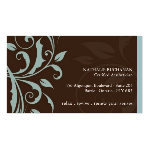 Aesthetician Business Card (back side)