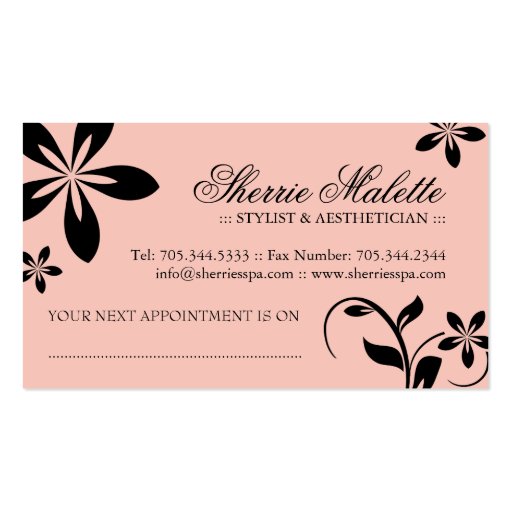 Aesthetician Business Cards (back side)