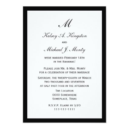 Affordable Post Wedding Reception Invitation White 5" X 7" Invitation Card