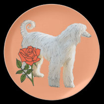 Afghan hound and rose plates