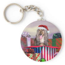 Afghan Hound Christmas Surprise Key Chain