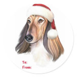 Afghan Hound Red Santa Christmas Gift Tags Round Stickers