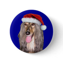 Afghan Hound Santa Claus Pinback Button