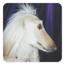Afghan Hound wearing Tiara Square Stickers