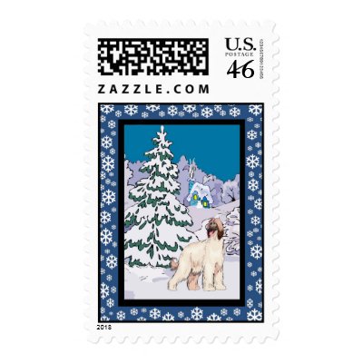 Afghan Hound winter Postage Stamp by freespiritdesigns
