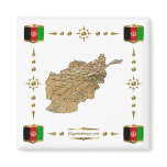 Afghanistan Map + Flags Magnet