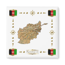 Afghanistan Map + Flags Magnet