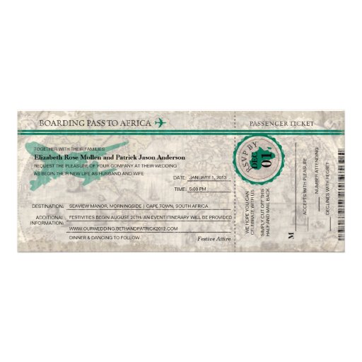 Africa Boarding Pass Wedding  Invitation