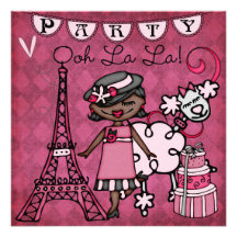 African Amer. Girl Ooh La La Paris Birthday Invite