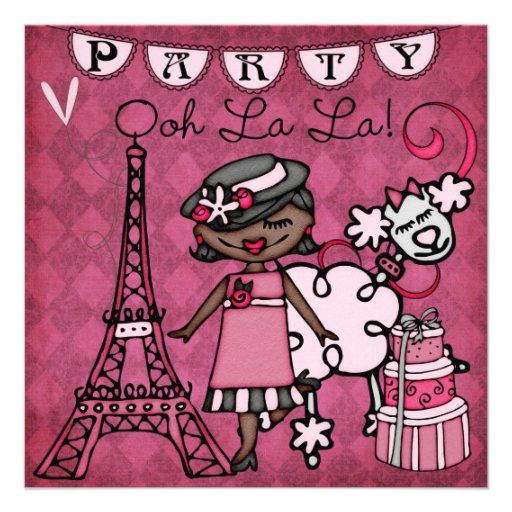 African Amer. Girl Ooh La La Paris Birthday Invite