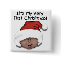 African American Baby 1st Christmas Button