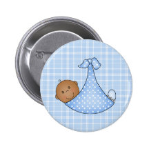 African American Baby Boy in Blanket  Button