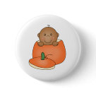 round_button - An African American baby inside an orange pumpkin on Halloween cards, tote bags, T-shirts, bodysuits, magnets, and other Halloween items you can customize yourself with text or a name!: Sizes 