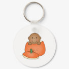 round_keychain - An African American baby inside an orange pumpkin on Halloween cards, tote bags, T-shirts, bodysuits, magnets, and other Halloween items you can customize yourself with text or a name!: Sizes 
