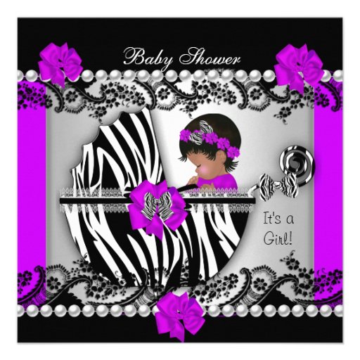 African American Baby Shower Baby Girl Zebra Personalized Announcements