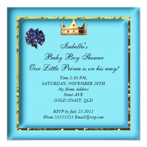 African American Baby Shower Blue Gold Boy Custom Invitations