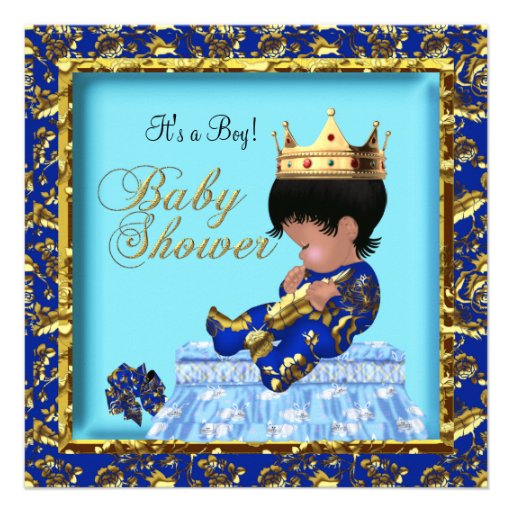 African American Baby Shower Blue Gold Boy 5 25x5 25 Square Paper Invitation Card Zazzle