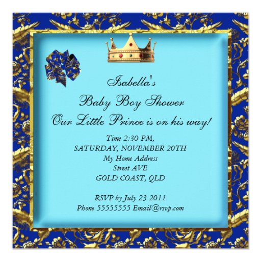 African American Baby Shower Blue Gold Boy Custom Invitations