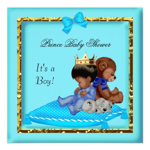 African American Baby Shower Blue Gold Boy Prince Announcements