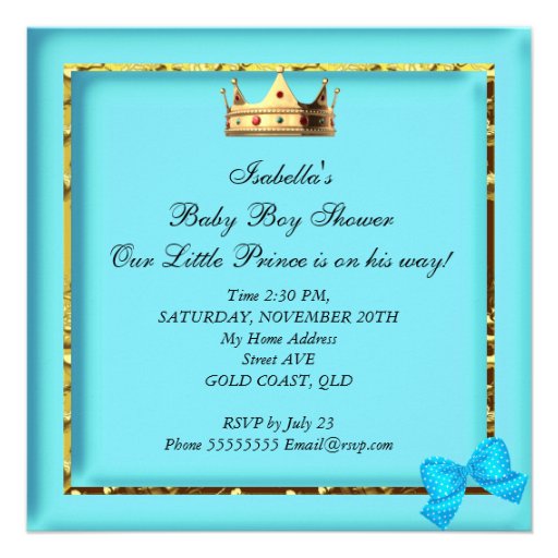 African American Baby Shower Blue Gold Boy Prince Announcements