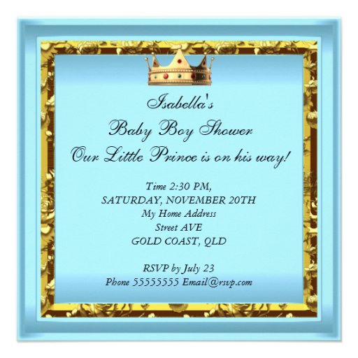 African American Baby Shower Blue Gold Boy Prince Invitations
